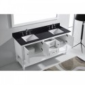 Julianna 72" Double Bathroom Vanity in White with Black Galaxy Granite Top and Square Sink with Polished Chrome Faucet and Mirror