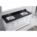Julianna 72" Double Bathroom Vanity in White with Black Galaxy Granite Top and Square Sink with Polished Chrome Faucet and Mirror