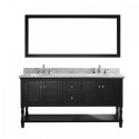 Julianna 72" Double Bathroom Vanity in Espresso with Marble Top and Round Sink with Brushed Nickel Faucet and Mirror
