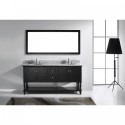 Julianna 72" Double Bathroom Vanity in Espresso with Marble Top and Round Sink with Brushed Nickel Faucet and Mirror