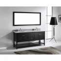 Julianna 72" Double Bathroom Vanity in Espresso with Marble Top and Round Sink with Brushed Nickel Faucet and Mirror
