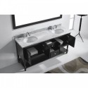 Julianna 72" Double Bathroom Vanity in Espresso with Marble Top and Round Sink with Brushed Nickel Faucet and Mirror