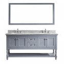 Julianna 72" Double Bathroom Vanity in Grey with Marble Top and Round Sink with Brushed Nickel Faucet and Mirror