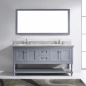 Julianna 72" Double Bathroom Vanity in Grey with Marble Top and Round Sink with Brushed Nickel Faucet and Mirror