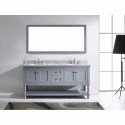 Julianna 72" Double Bathroom Vanity in Grey with Marble Top and Round Sink with Brushed Nickel Faucet and Mirror