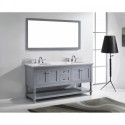 Julianna 72" Double Bathroom Vanity in Grey with Marble Top and Round Sink with Brushed Nickel Faucet and Mirror