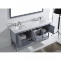 Julianna 72" Double Bathroom Vanity in Grey with Marble Top and Round Sink with Brushed Nickel Faucet and Mirror