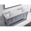 Julianna 72" Double Bathroom Vanity in Grey with Marble Top and Round Sink with Brushed Nickel Faucet and Mirror