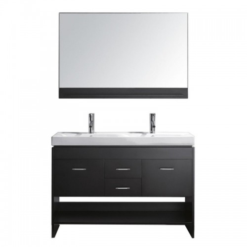 Gloria 48" Double Bathroom Vanity in Espresso with White Ceramic Top and Square Sink with Brushed Nickel Faucet and Mirror