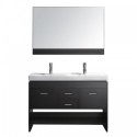 Gloria 48" Double Bathroom Vanity in Espresso with White Ceramic Top and Square Sink with Brushed Nickel Faucet and Mirror