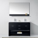 Gloria 48" Double Bathroom Vanity in Espresso with Slim White Ceramic Top and Square Sink with Polished Chrome Faucet and Mirror