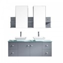 Clarissa 61" Double Bathroom Vanity in Grey with Aqua Tempered Glass Top and Square Sink with Brushed Nickel Faucet and Mirrors