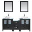 Brentford 72" Double Bathroom Vanity in Espresso with Aqua Tempered Glass Top and Square Sink with Polished Chrome Faucet and Mirrors