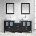 Brentford 72" Double Bathroom Vanity in Espresso with Aqua Tempered Glass Top and Square Sink with Brushed Nickel Faucet and Mirrors