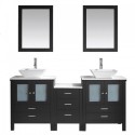 Brentford 72" Double Bathroom Vanity in Espresso with White Engineered Stone Top and Square Sink with Brushed Nickel Faucet and Mirrors