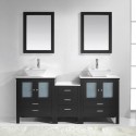 Brentford 72" Double Bathroom Vanity in Espresso with White Engineered Stone Top and Square Sink with Brushed Nickel Faucet and Mirrors