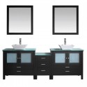 Brentford 90" Double Bathroom Vanity in Espresso with Clear Tempered Glass Top and Square Sink with Brushed Nickel Faucet and Mirrors