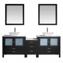 Brentford 90" Double Bathroom Vanity in Espresso with White Engineered Stone Top and Square Sink with Brushed Nickel Faucet and Mirrors