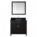 Caroline 36" Single Bathroom Vanity in Espresso with Black Galaxy Granite Top and Round Sink with Mirror
