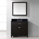 Caroline 36" Single Bathroom Vanity in Espresso with Black Galaxy Granite Top and Round Sink with Mirror