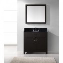 Caroline 36" Single Bathroom Vanity in Espresso with Black Galaxy Granite Top and Round Sink with Mirror