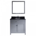 Caroline 36" Single Bathroom Vanity in Grey with Black Galaxy Granite Top and Round Sink with Brushed Nickel Faucet and Mirror