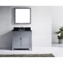Caroline 36" Single Bathroom Vanity in Grey with Black Galaxy Granite Top and Round Sink with Brushed Nickel Faucet and Mirror