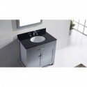 Caroline 36" Single Bathroom Vanity in Grey with Black Galaxy Granite Top and Round Sink with Brushed Nickel Faucet and Mirror
