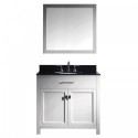 Caroline 36" Single Bathroom Vanity in White with Black Galaxy Granite Top and Round Sink with Mirror