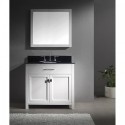 Caroline 36" Single Bathroom Vanity in White with Black Galaxy Granite Top and Round Sink with Brushed Nickel Faucet and Mirror