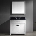 Caroline 36" Single Bathroom Vanity in White with Black Galaxy Granite Top and Round Sink with Polished Chrome Faucet and Mirror