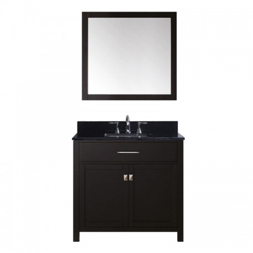 Caroline 36" Single Bathroom Vanity in Espresso with Black Galaxy Granite Top and Square Sink with Mirror