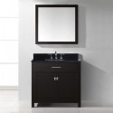 Caroline 36" Single Bathroom Vanity in Espresso with Black Galaxy Granite Top and Square Sink with Mirror