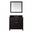 Caroline 36" Single Bathroom Vanity in Espresso with Black Galaxy Granite Top and Square Sink with Brushed Nickel Faucet and Mirror