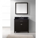 Caroline 36" Single Bathroom Vanity in Espresso with Black Galaxy Granite Top and Square Sink with Brushed Nickel Faucet and Mirror
