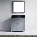 Caroline 36" Single Bathroom Vanity in Grey with Black Galaxy Granite Top and Square Sink with Mirror