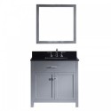 Caroline 36" Single Bathroom Vanity in Grey with Black Galaxy Granite Top and Square Sink with Polished Chrome Faucet and Mirror