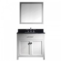 Caroline 36" Single Bathroom Vanity in White with Black Galaxy Granite Top and Square Sink with Brushed Nickel Faucet and Mirror