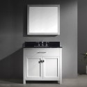 Caroline 36" Single Bathroom Vanity in White with Black Galaxy Granite Top and Square Sink with Polished Chrome Faucet and Mirror