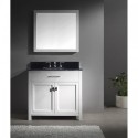 Caroline 36" Single Bathroom Vanity in White with Black Galaxy Granite Top and Square Sink with Polished Chrome Faucet and Mirror
