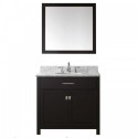Caroline 36" Single Bathroom Vanity in Espresso with Marble Top and Round Sink with Brushed Nickel Faucet and Mirror