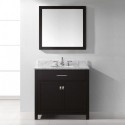 Caroline 36" Single Bathroom Vanity in Espresso with Marble Top and Round Sink with Brushed Nickel Faucet and Mirror