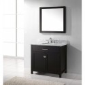 Caroline 36" Single Bathroom Vanity in Espresso with Marble Top and Round Sink with Brushed Nickel Faucet and Mirror
