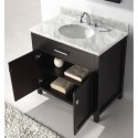 Caroline 36" Single Bathroom Vanity in Espresso with Marble Top and Round Sink with Brushed Nickel Faucet and Mirror