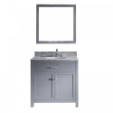 Caroline 36" Single Bathroom Vanity in Grey with Marble Top and Round Sink with Mirror