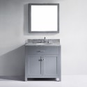Caroline 36" Single Bathroom Vanity in Grey with Marble Top and Round Sink with Mirror