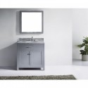 Caroline 36" Single Bathroom Vanity in Grey with Marble Top and Round Sink with Mirror