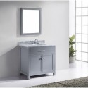 Caroline 36" Single Bathroom Vanity in Grey with Marble Top and Round Sink with Mirror