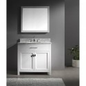 Caroline 36" Single Bathroom Vanity in White with Marble Top and Round Sink with Mirror