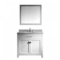 Caroline 36" Single Bathroom Vanity in White with Marble Top and Round Sink with Brushed Nickel Faucet and Mirror